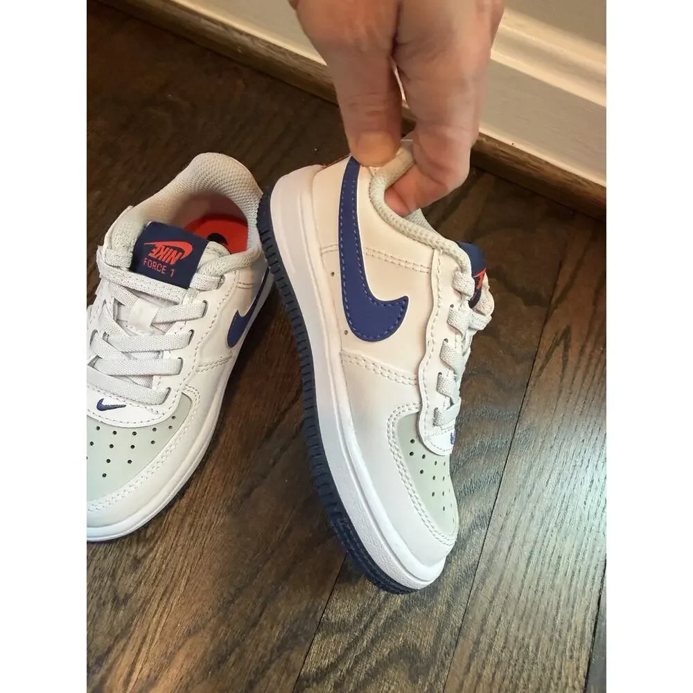 Nike Force 1 Low Easyon LV8 2 PS Light Silver Navy Kids Preschool Sz 8c NEW
